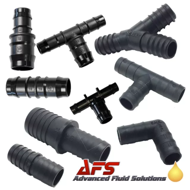 Black Plastic Barbed Hose Connectors Straight Barb Reducing Elbows T's Y Pieces