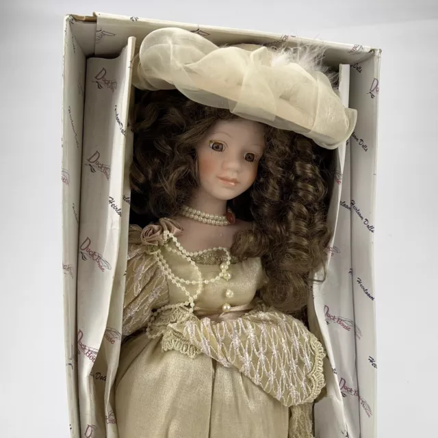 Duck House Heirloom Dolls D18-573 ANIKA Porcelain Head 18" Stand Dress Elegant