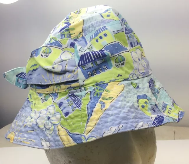 GYMBOREE Bucket Hat Cap Bow Blue Green Seaside Size Small Medium 3-4 Years Girl