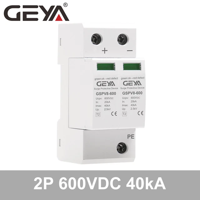 thumbnail image 2 of GEYA 2-Pole DC Surge Protector – 600/1000V 40kA – DIN Rail Mount Lightning Arrester 2 of 5