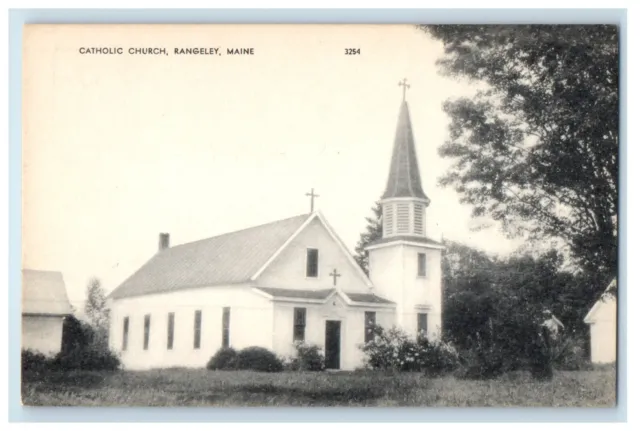 c1940's View Of Catholic Church Rangeley Maine ME Unposted Vintage Postcard