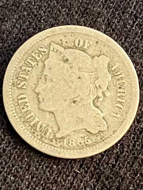 1865 Three Cent Nickel Piece 3C Ungraded Civil War Date US Type Coin