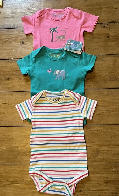 BNWT Frugi Organic baby girl Short Sleeved bodysuit Vest bundle x3 12-18 months