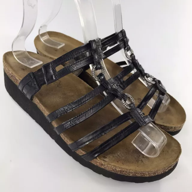NAOT Black Leather Slip On Strap Sandals Wedge Slides Women’s EU 37/US 6 (B7)