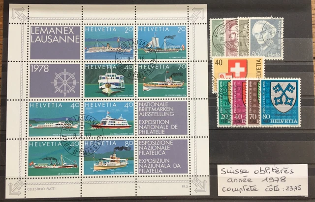 Timbres Suisse Oblitérés 1978 + BLOC ANNEE COMPLETE