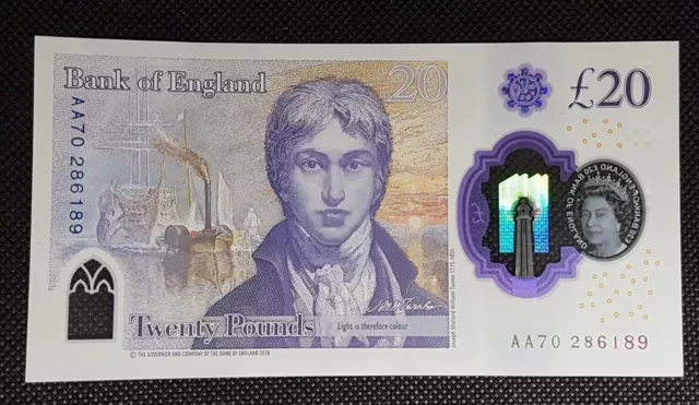 RARE AA70 286189 JOSEPH TURNER £20 Twenty Pound Note 1st EDITION MINT CONDITION