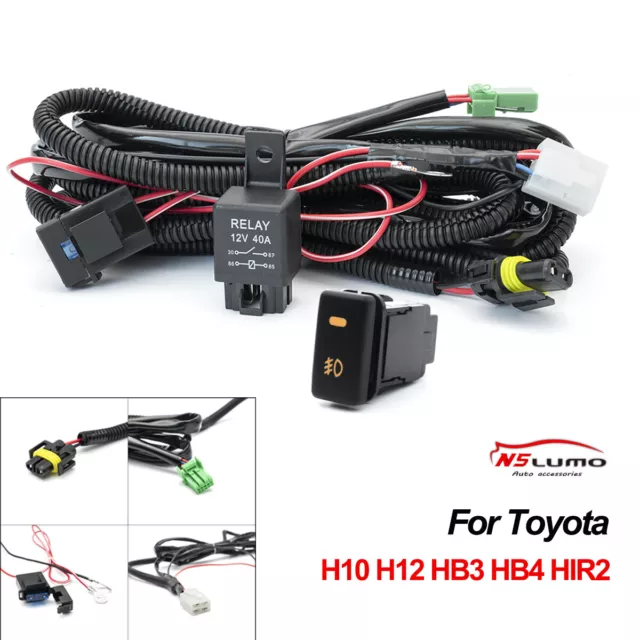 H10 H12 LED Fog Lights Wiring Harness Indicator Switch Relay Kits 40A For Toyota