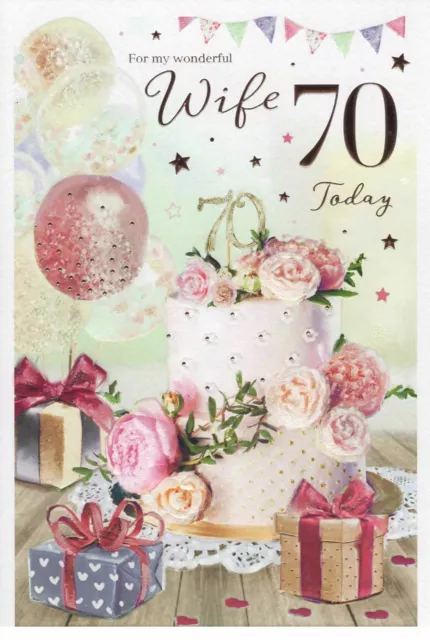 WIFE 70th BIRTHDAY CARD AGE 70 ~ QUALITY CARD ~ MODERN DESIGN & LOVELY VERSE