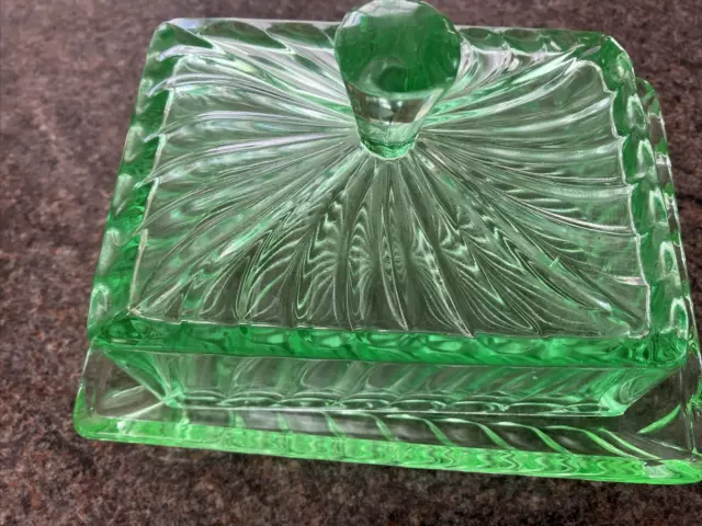 Bagley Green Glass Vintage Lidded Cheese/Butter  Dish