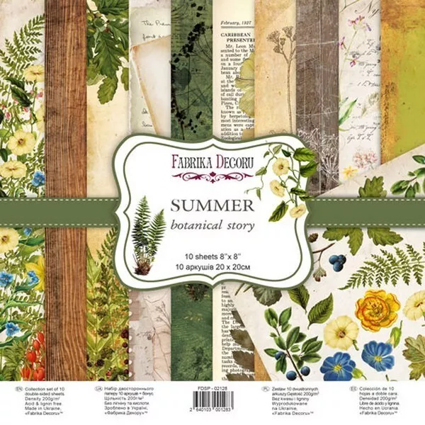 10 papiers scrapbooking 20 x 20 cm FABRIKA DECORU SUMMER BOTANICAL STORY