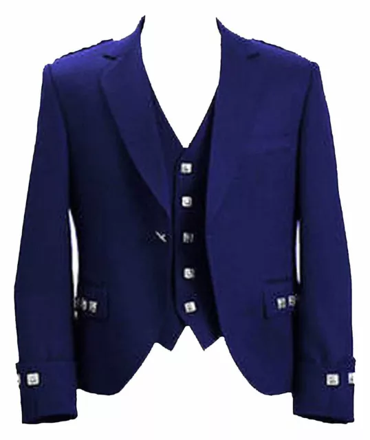 Schottische Highland-Wear marineblau Argyle Kilt Jacke & Weste/Weste