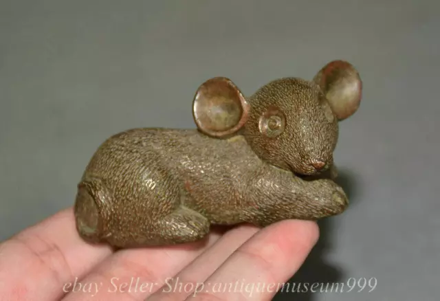 2.8" Old Chinese Red Copper Folk Feng Shui Animal Mouse Mice Lucky Wealth Statue