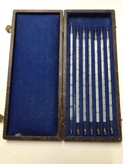 7 THERMOMETER - SET - bis 300 Grad Celsius, in Kiste - Jenaer ...