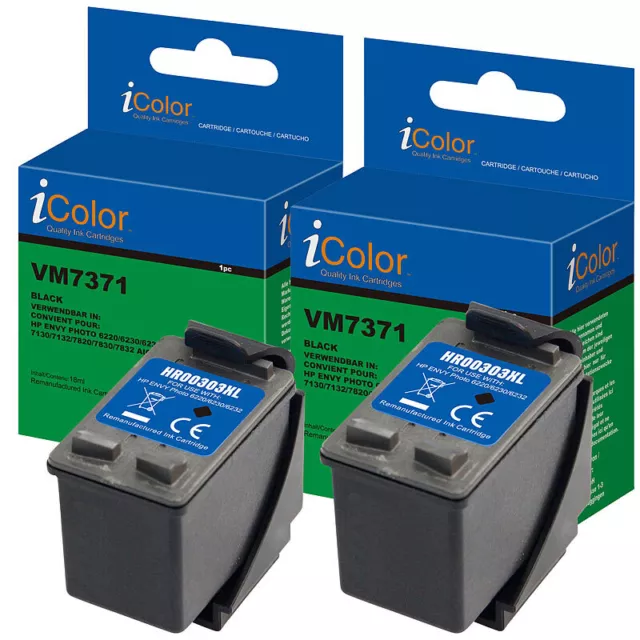 iColor recycled 2er-Set recycled Tintenpatronen für HP T6N04AE, 303XL,bk