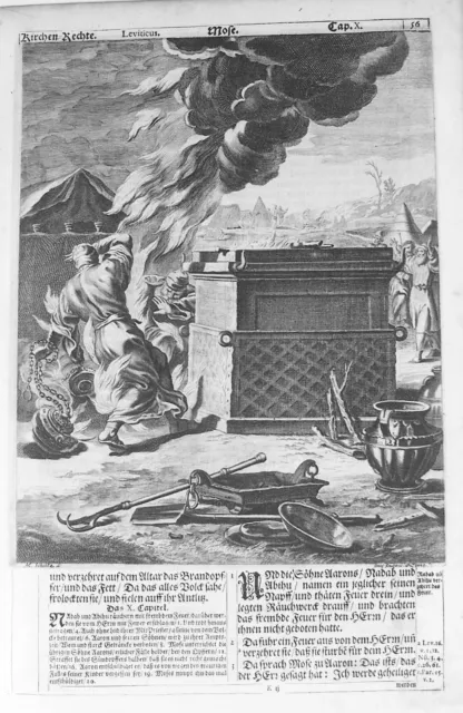 OLD ANTIQUE PRINT LUNEBURG BIBLE by M SCHEITS c1672 MOSES BURNING BUSH ENGRAVING