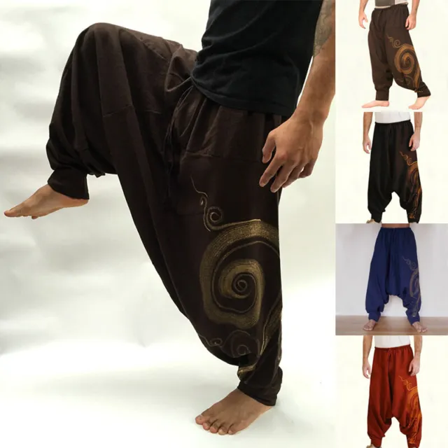 Men's Yoga Harem Pants Gypsy Boho Hippie Aladdin Baggy Trousers Loose Breathable