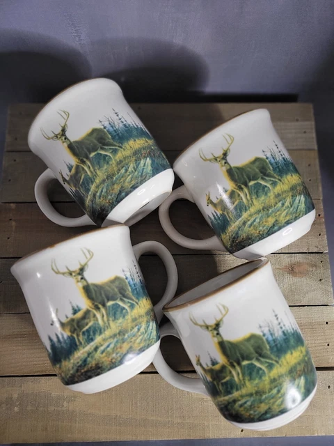 VTG Hautman Brothers Autumn Whitetails Coffee Mugs Set of 4 Cabela's Exclusive