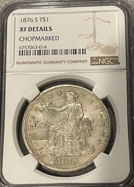 1876-S $1 Trade Silver Dollar NGC XF Details Chopmarked  Free Shipping