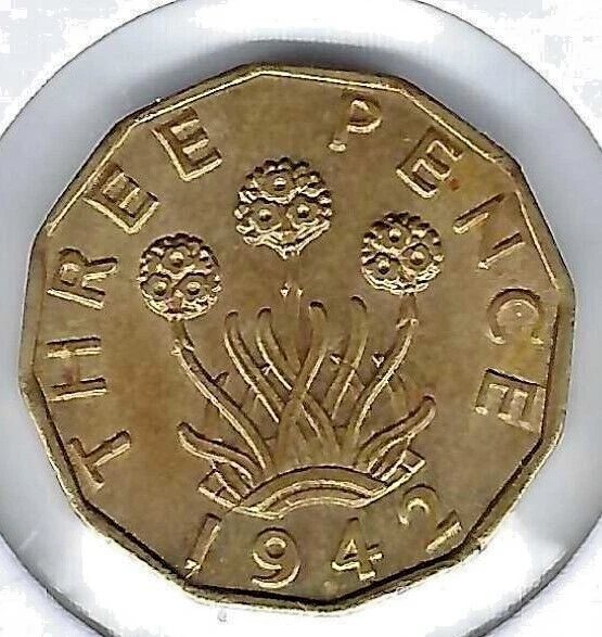 1942 Great Britain AU Circulated 3 Pence George VI Coin!