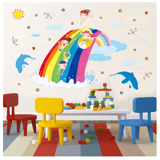 50x70cm de Bande Dessinée Arc En Ciel Sticker Mural Décoration de La Maison