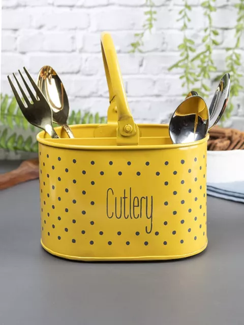 Beau Pois Imprimé Métal Cuillère Support pour Cuisine Jaune Couleur