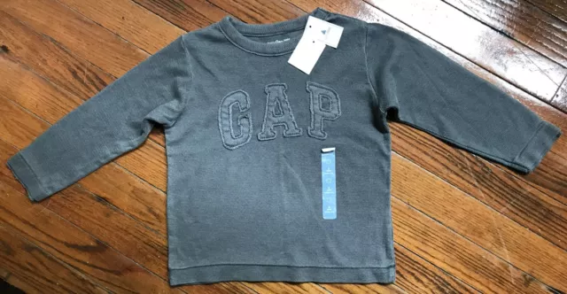 Boy Gap Kid Gray Long Sleeve Crew neck T-shirt Size 3 Years Embroidered Logo New