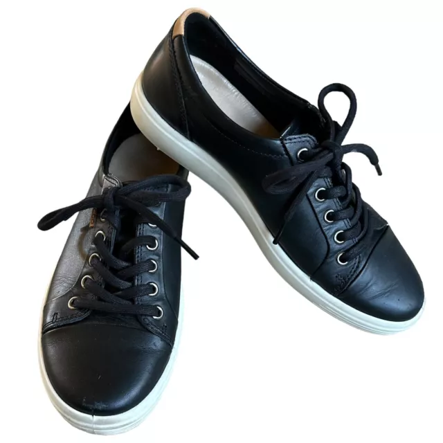 Ecco Lace Up Fashion Sneaker Shoes Womens Sz 39 (8 - 8.5) Black Leather