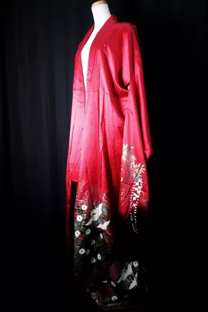 8673H5 Silk Japanese Kimono Furisode Butterfly Crane Birds