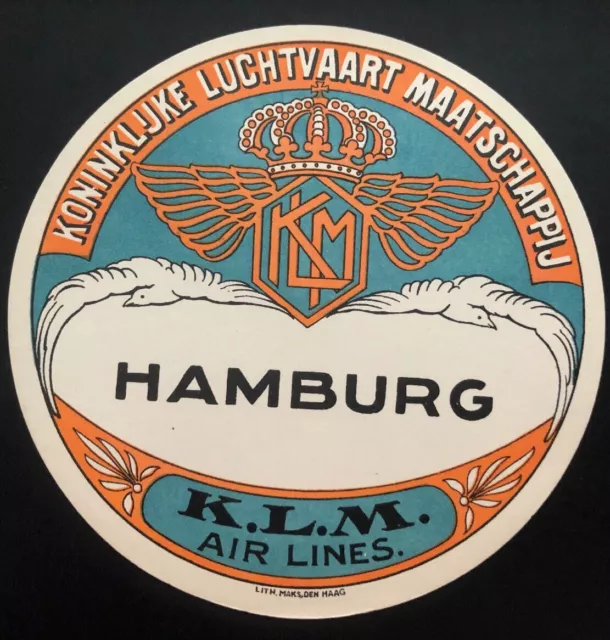 Mint Netherlands Air Baggage Label Tag Hamburg KLM Royal Dutch Air Lines