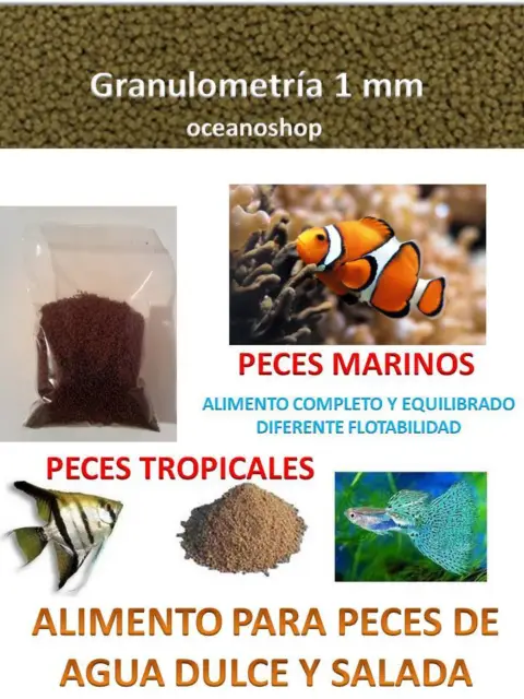 35gr COMIDA granulo 1mm PECES TROPICALES ACUARIO MARINO alimento tropical salada