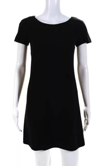 Theory Women's Cotton Short Sleeve Crew Neck Sheath Mini Dress Black Size 00