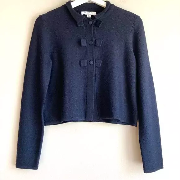 Brooks Brothers fleece girl cardigan sweater XL merino wool navy blue button bow
