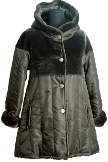 Parka Donna Pelle Tessuto Giacca Imbottita Montone Nylon  Made in Italy Nuovo