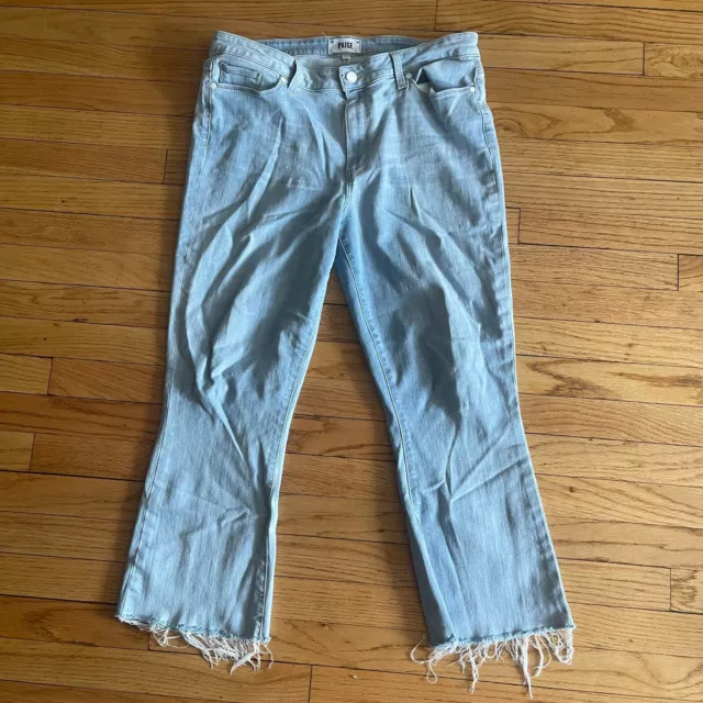 Paige Jeans Collete Crop Flare Women Size 32 Light Wash Raw Hem