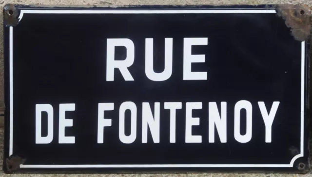 Old French enamel street road sign plaque rue de Fontenoy Battle Belgium 1745