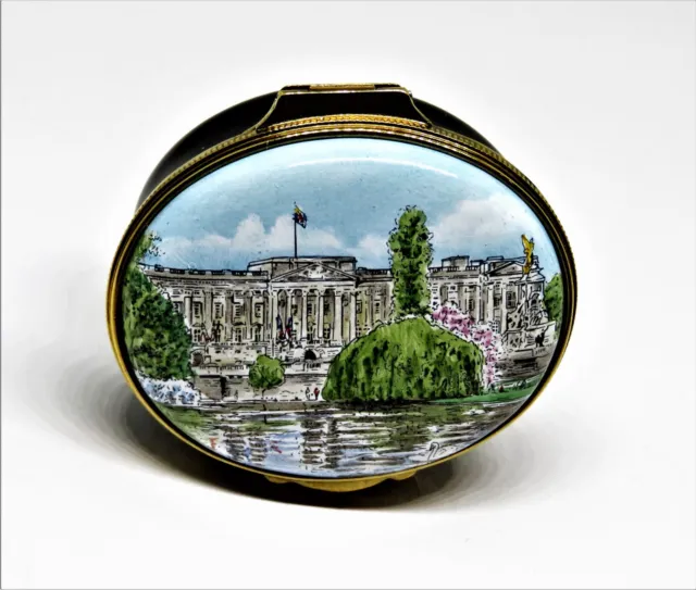 Crummles English Enamel Box - Watercolor Painting Of Buckingham Palace - London