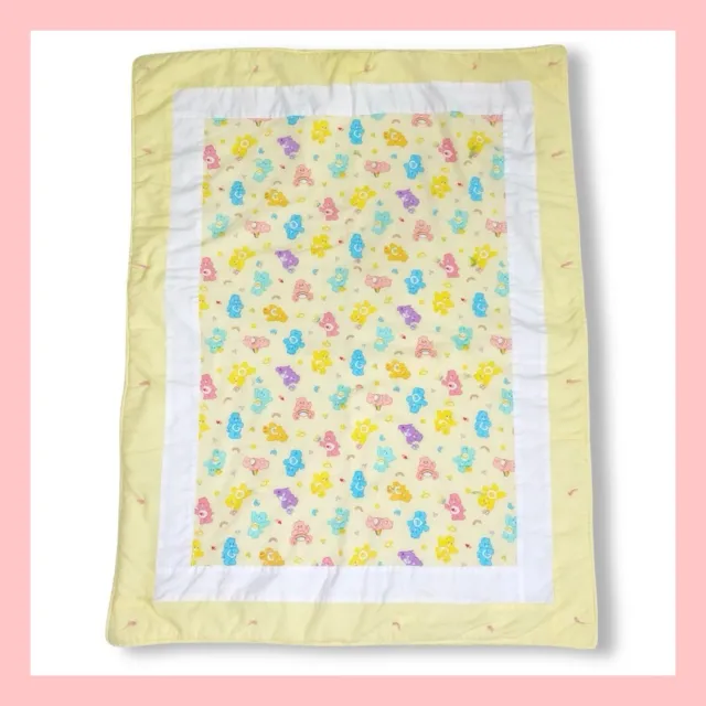 ❤️Care Bears Rainbow Happy Yellow Baby Crib Blanket Handmade❤️