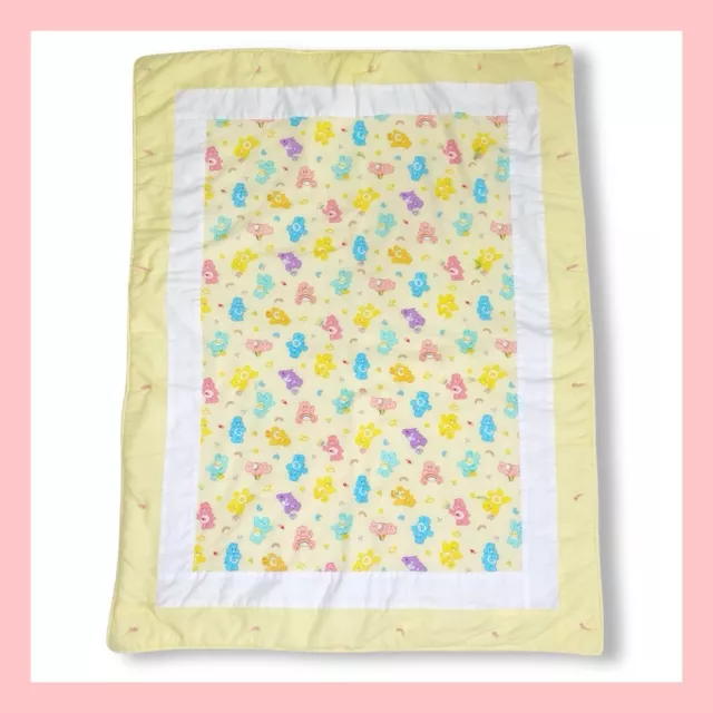 ❤️Care Bears Rainbow Happy Yellow Baby Crib Blanket Handmade❤️