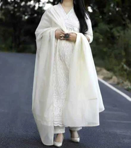 Set Kurta designer indiano Chikankari Palazzo Kurta cucito dritto Kurti Dupatta
