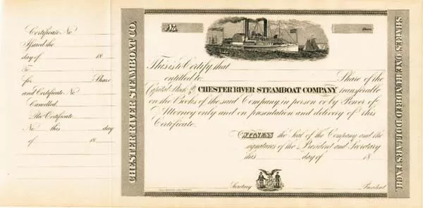 Chester River Steamboat Co - Stock Certificate - Shipping Stocks