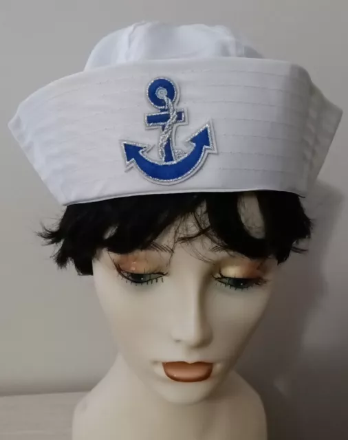 Amscan Blue Anchor Costume Sailor Hat Cap One Size White Nautical Teens