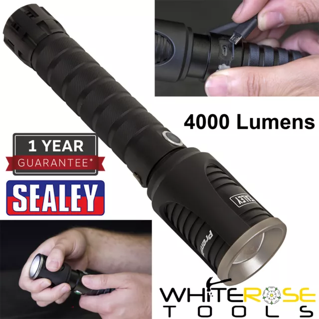 Sealey Aluminium Torch 60W COB LED Light Adjustable Focus Rechargeable 4000lm