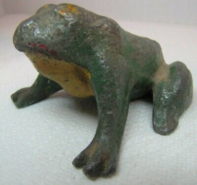 Old Frog Paperweight Decorative Art Statue Multi Color Paint Figural