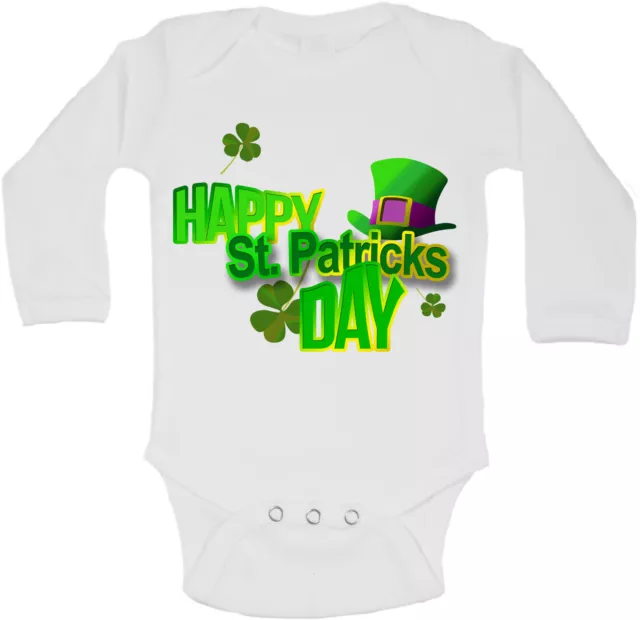 Happy St Patricks Day Personalizzati Manica Lunga Bambino Body Unisex Bianca