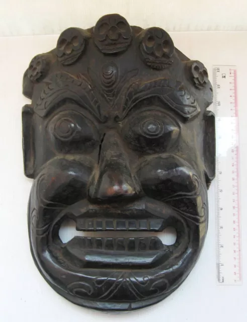 MAGNIFICENT 19th.c Tibet Tibetan Wood Shaman Exorcism Mask Yama God of Death XL