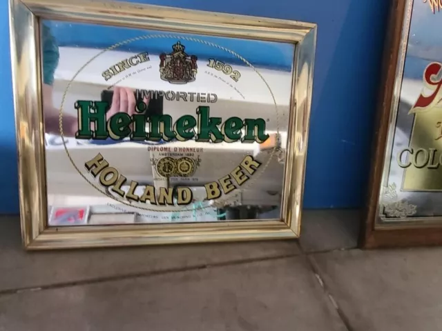 HEINEKEN BEER SIGN Vintage Mirror 17x14 bar framed 