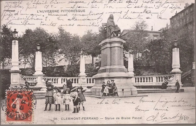 CPA CLERMONT FERRAND. AUVERGNE.STATUE DE BLAISE P.. ECRITE EN 1918..TBE (ref 49)