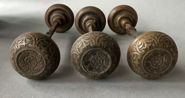 Set of 3 Matching Ornate Antique Victorian Door Knob Handle Sets