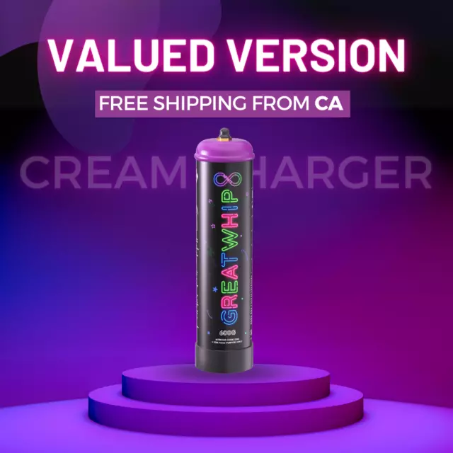 Whipped Cream Chargers Cannister 600g X 1 Tank GreatWhip Infinite Pure Clean