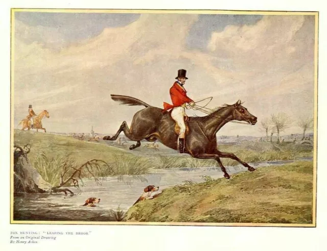 Fox Hunting, Horses Leaping The Brook, Color Print Hunt, By Henry Alken, Hounds